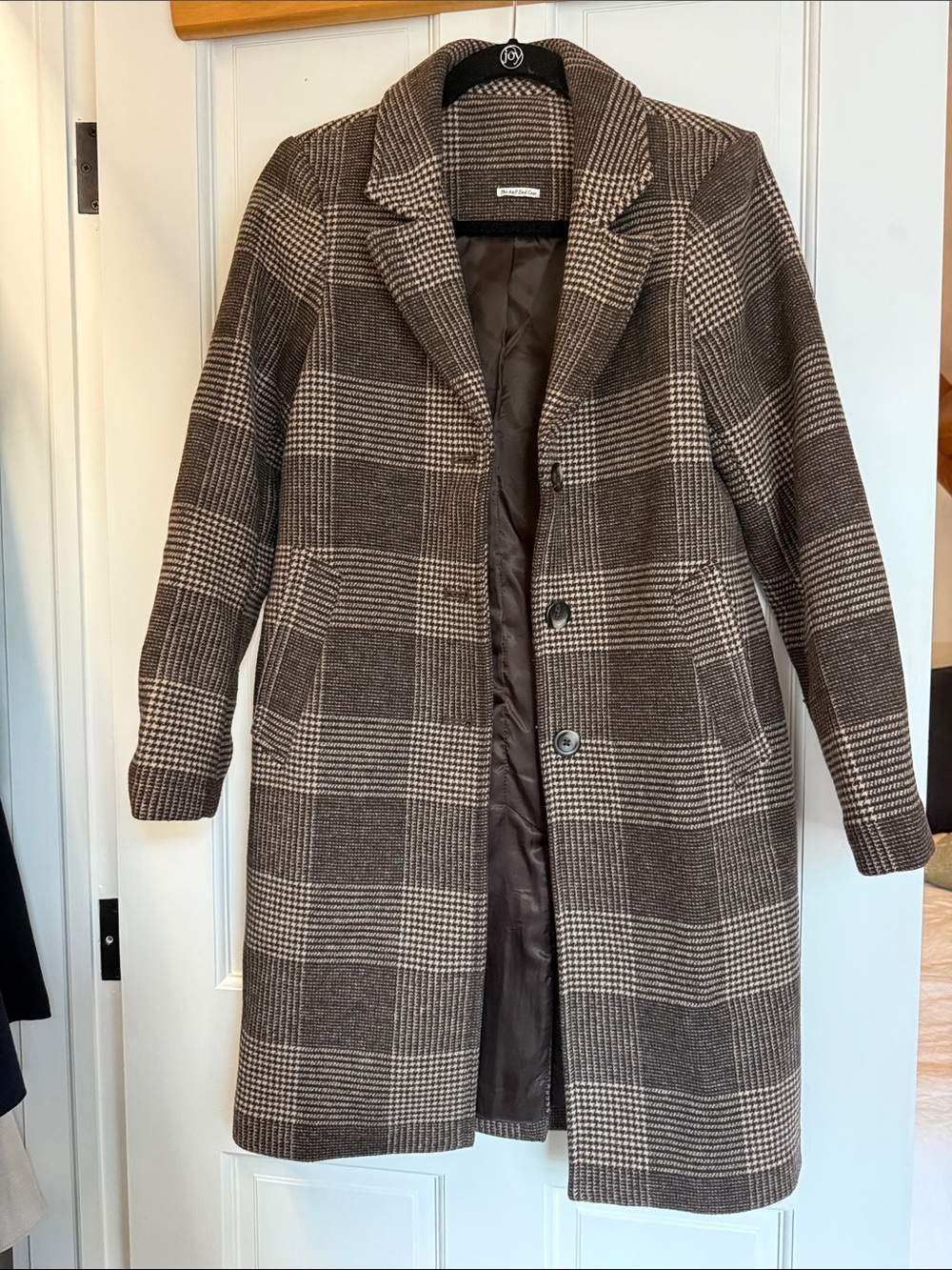 Abercrombie & Fitch Dad Coat Brown Plaid Long Wool-Blend